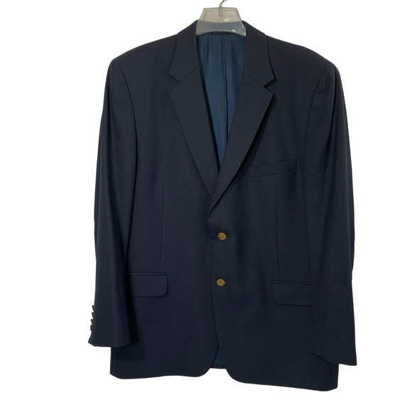 Macys Club Room Blazer Mens 46R Navy Blue Wool Suit Jacket Career Businesscore - Picture 1 of 12